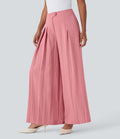 High Waisted Linen-Feel Work Wide Leg Pants with Pockets