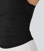 Round-Neck Racerback Ruched Built-in Bra Cool Touch Yoga Tank Top
