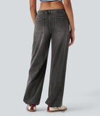 FlexTM Low Rise Adjustable Drawcord Stretchy Knit Casual Parachute Jeans with Multiple Pockets