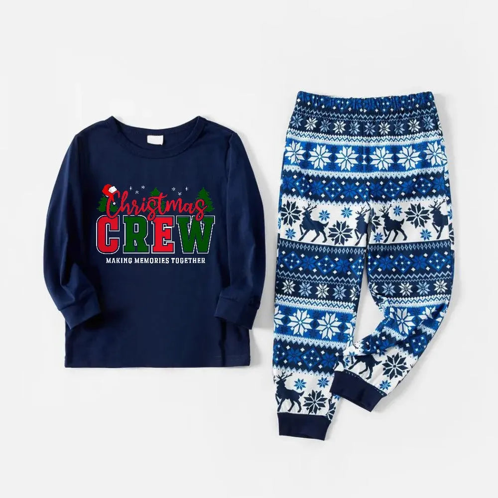 Joyful Blue Christmas Pajamas Set With Festive Holiday Slogans