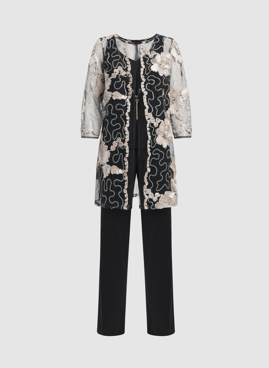 Lace Jacket, Top & Pants Set