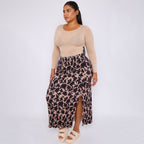 Red Leaves Print Monochrome Ripple Pleated Skirt
