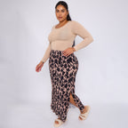 Red Leaves Print Monochrome Ripple Pleated Skirt