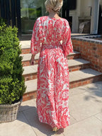 NEW🔥 V Neck Elastic Waist Printed Dress