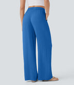 2026🔥 High Waisted Drawstring Pocket Wide Leg Casual Linen-Feel Pants