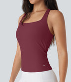 SoftlyZeroTM Airy Square Neck Cropped Cool Touch Running Tank Top-Longer Length-UPF50+