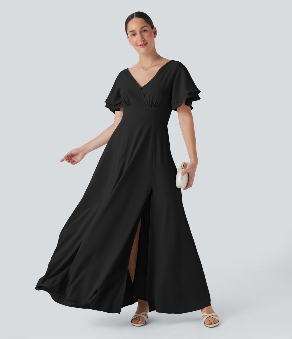 V Neck Short Sleeve Maxi Dress