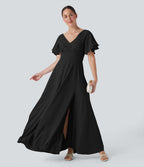 V Neck Short Sleeve Maxi Dress