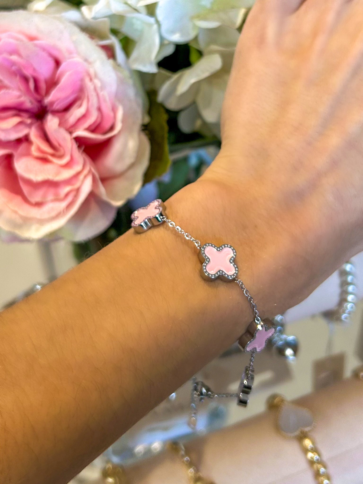 Pink 5 Leaf Clover Multi Bracelet (2 Colours)