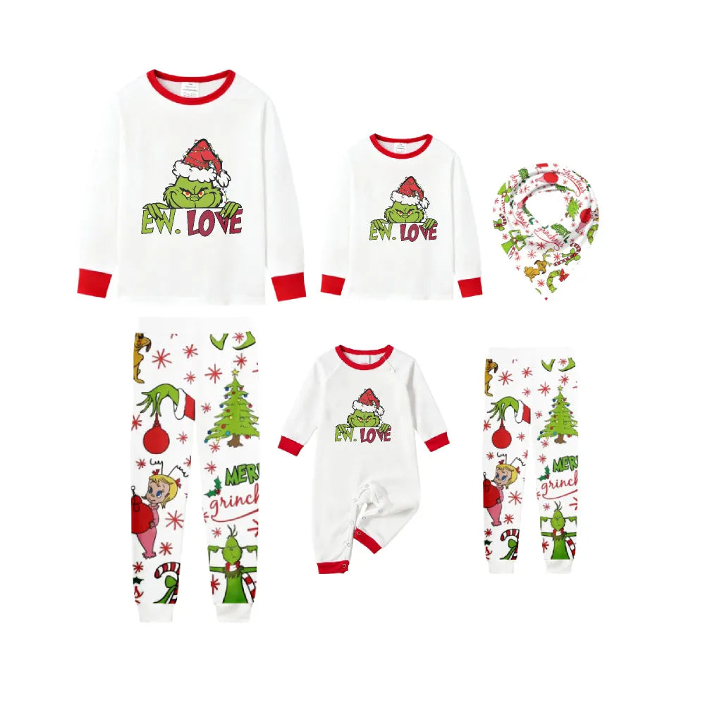 Family Christmas White Pajamas Set With Colorful Pattern Print