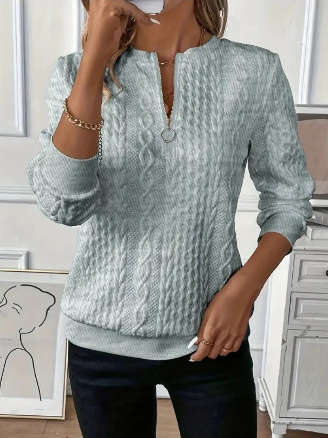 ⏰Black Friday Deals 70% OFF:Texture Half Zip Long Sleeve Sweatshirt
