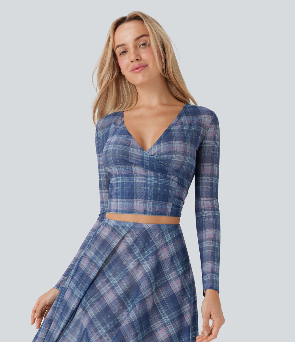 Sheer Mesh V-Neck Wrapped Tie-Back Top