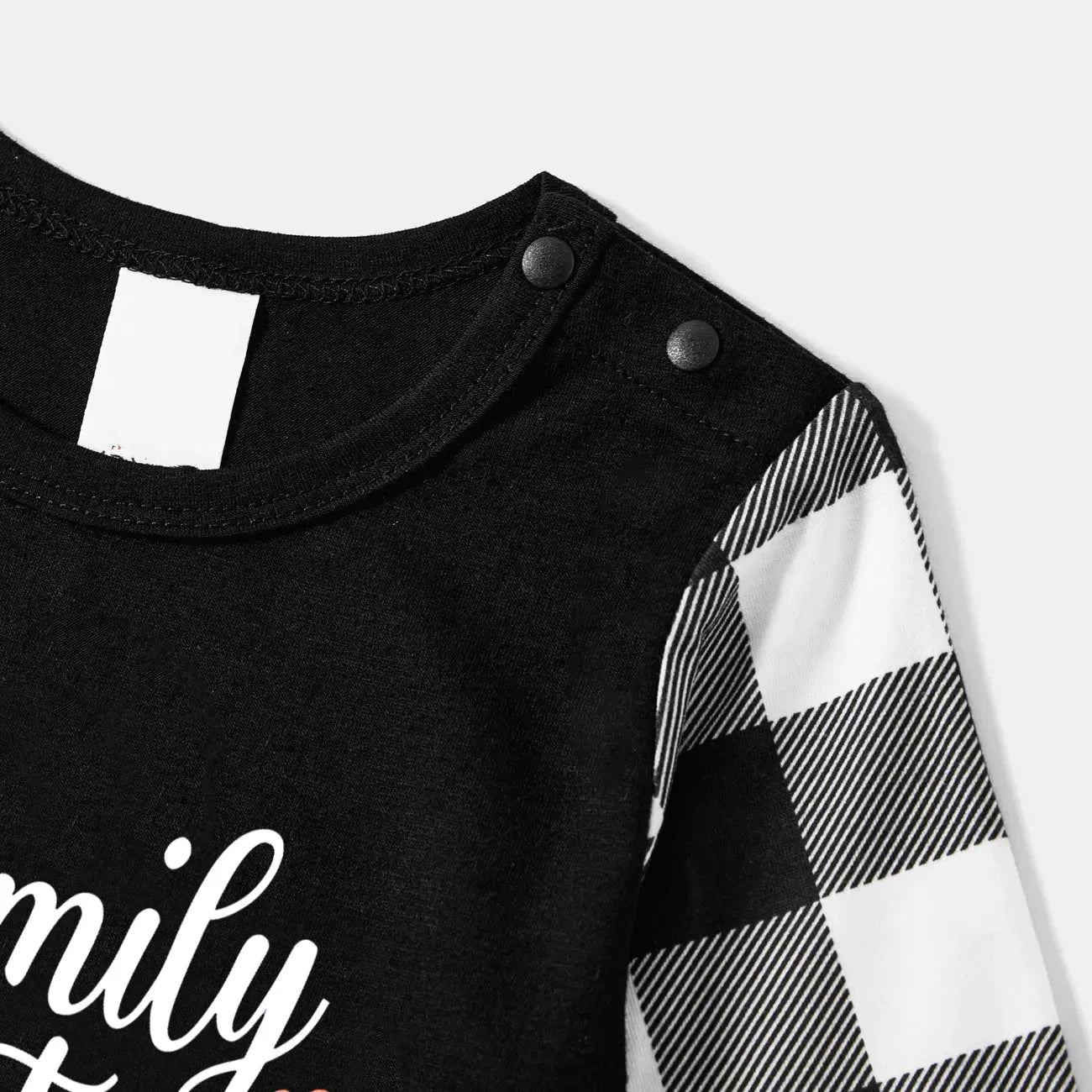 "Family Christmas 2025" Letter Printed Black Long Sleeve Top with Black And White Plaid Pants Family Matching Pajamas