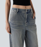 FlexTM Low Rise Wide Leg Washed Casual Jeans with Pockets