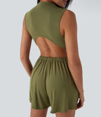 Mock-Neck Sleeveless Casual Jumpsuit with Pockets-Easy Peezy