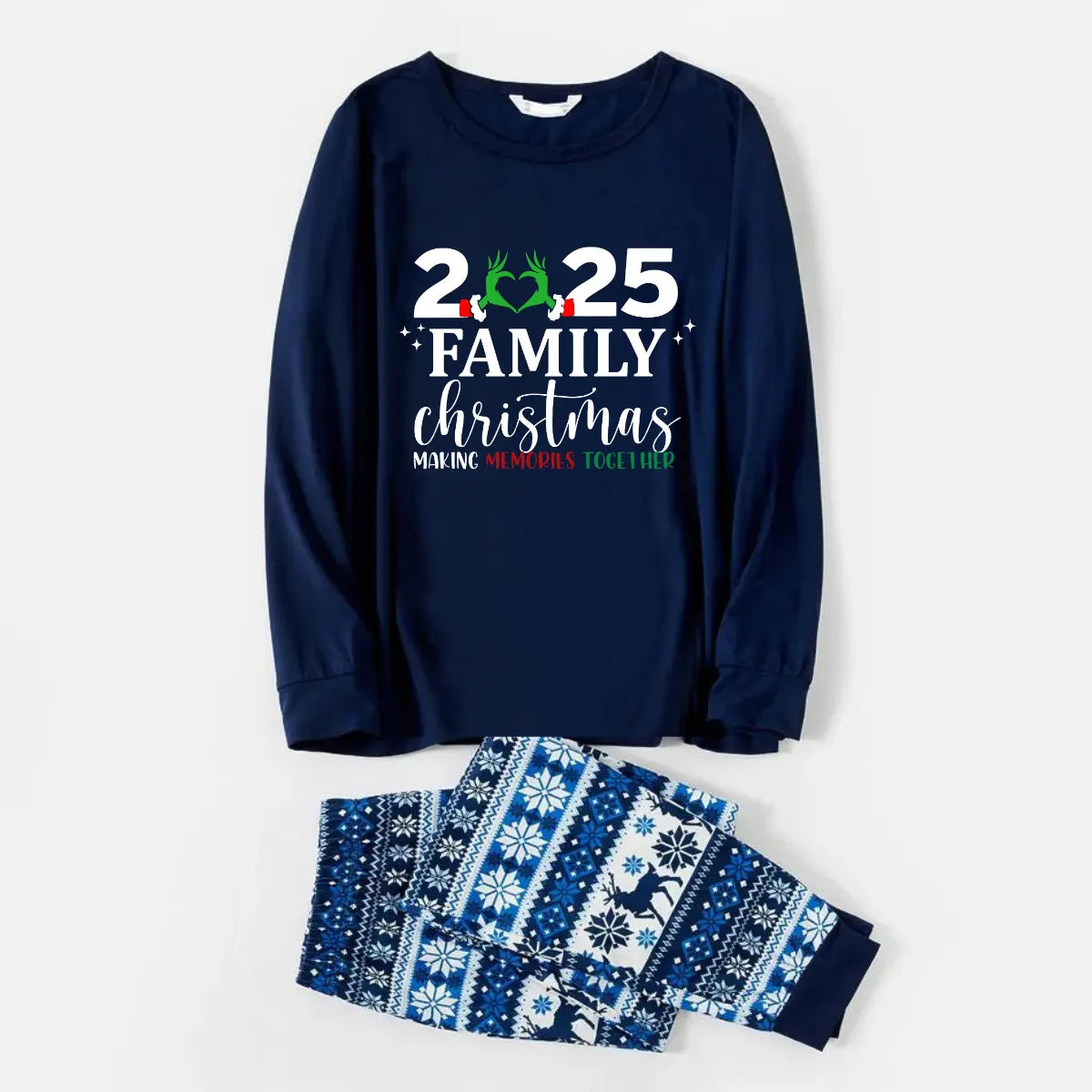 "2025 Family Chriatmas" Quirky Heart Letter Print Blue Long Sleeve Family Matching Pajamas With Dog bandana