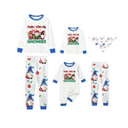 Blue Family Christmas Holiday Pajamas Set with Merry Gnome Pattern Print
