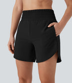BreezefulTM High Waisted Pockets 2-in-1 Curved Hem Quick Dry Running Shorts 5.5''-Longer Length
