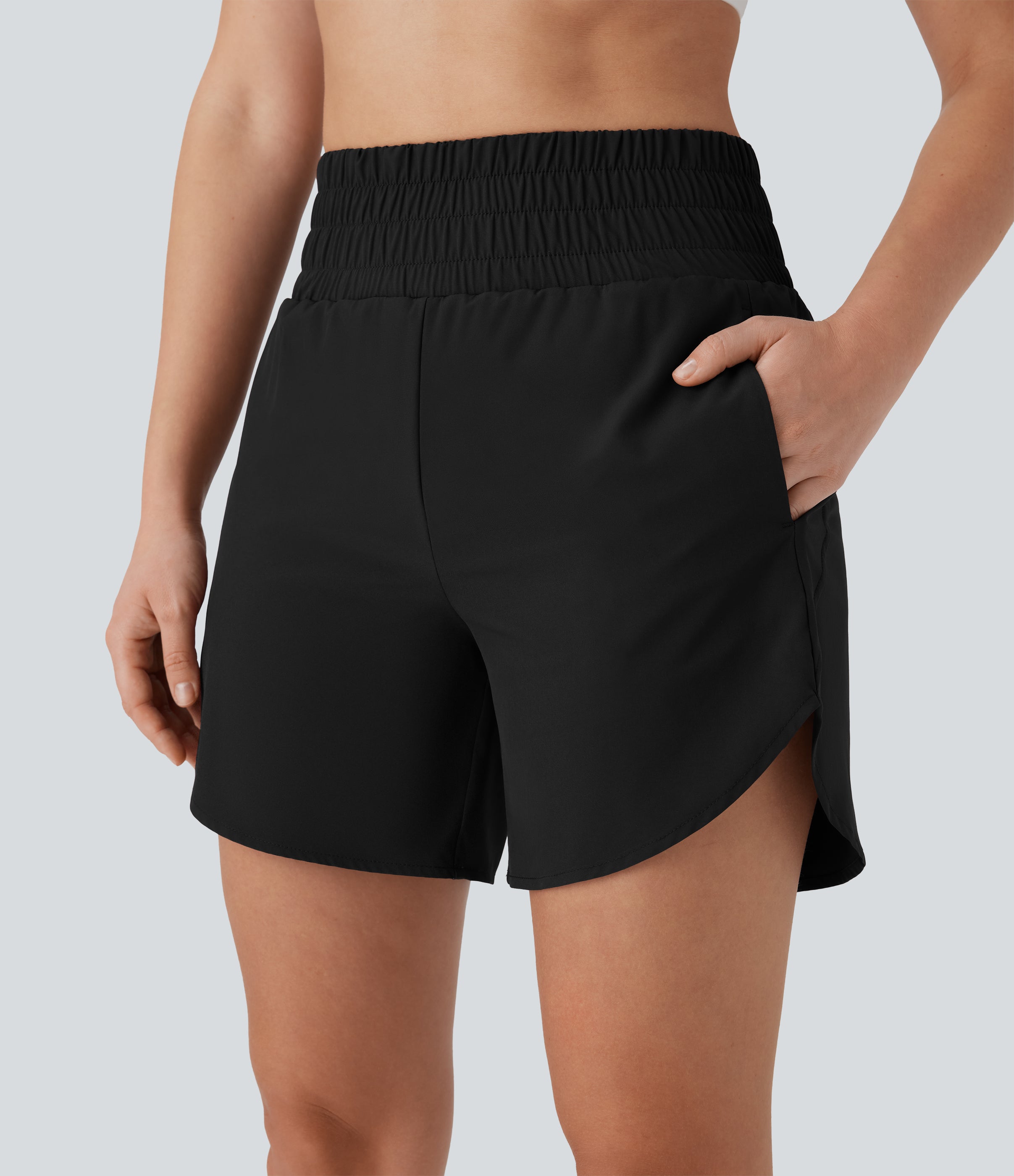 BreezefulTM High Waisted Pockets 2-in-1 Curved Hem Quick Dry Running Shorts 5.5''-Longer Length