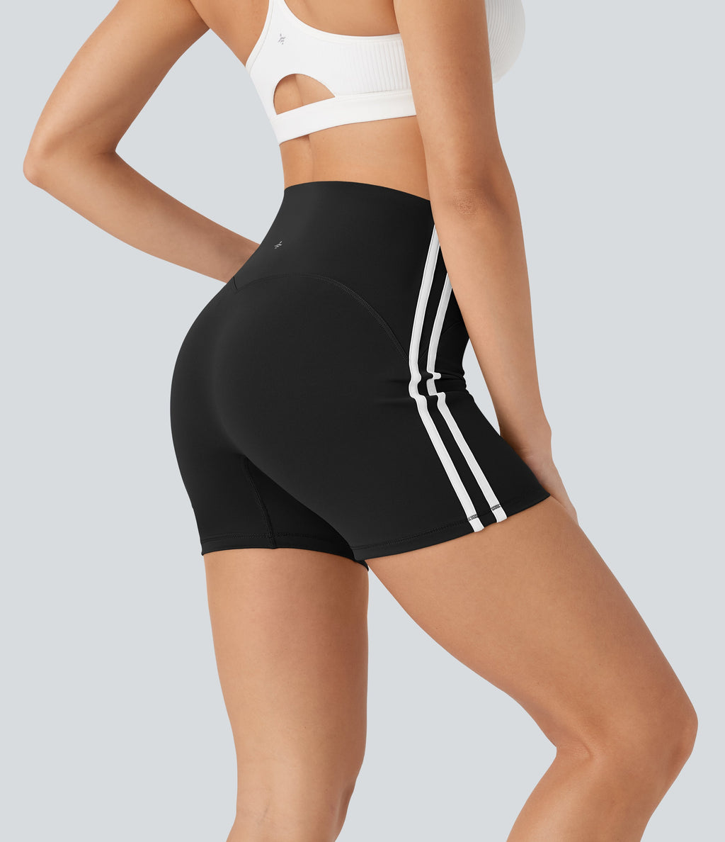 SoftlyZeroTM QuickDry SoCinched High Waisted Tummy Control Color Block Yoga Biker Shorts 5''