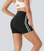 SoftlyZeroTM QuickDry SoCinched High Waisted Tummy Control Color Block Yoga Biker Shorts 5''