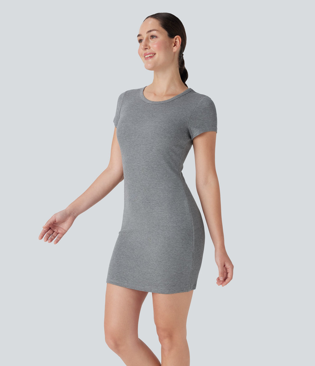 Ribbed Built-in Bra Bodycon Mini Yoga Active Dress