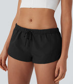 Water Repellent Foldover Low waist Drawstring 2-in-1 Twill Running Micro Shorts with Pocket