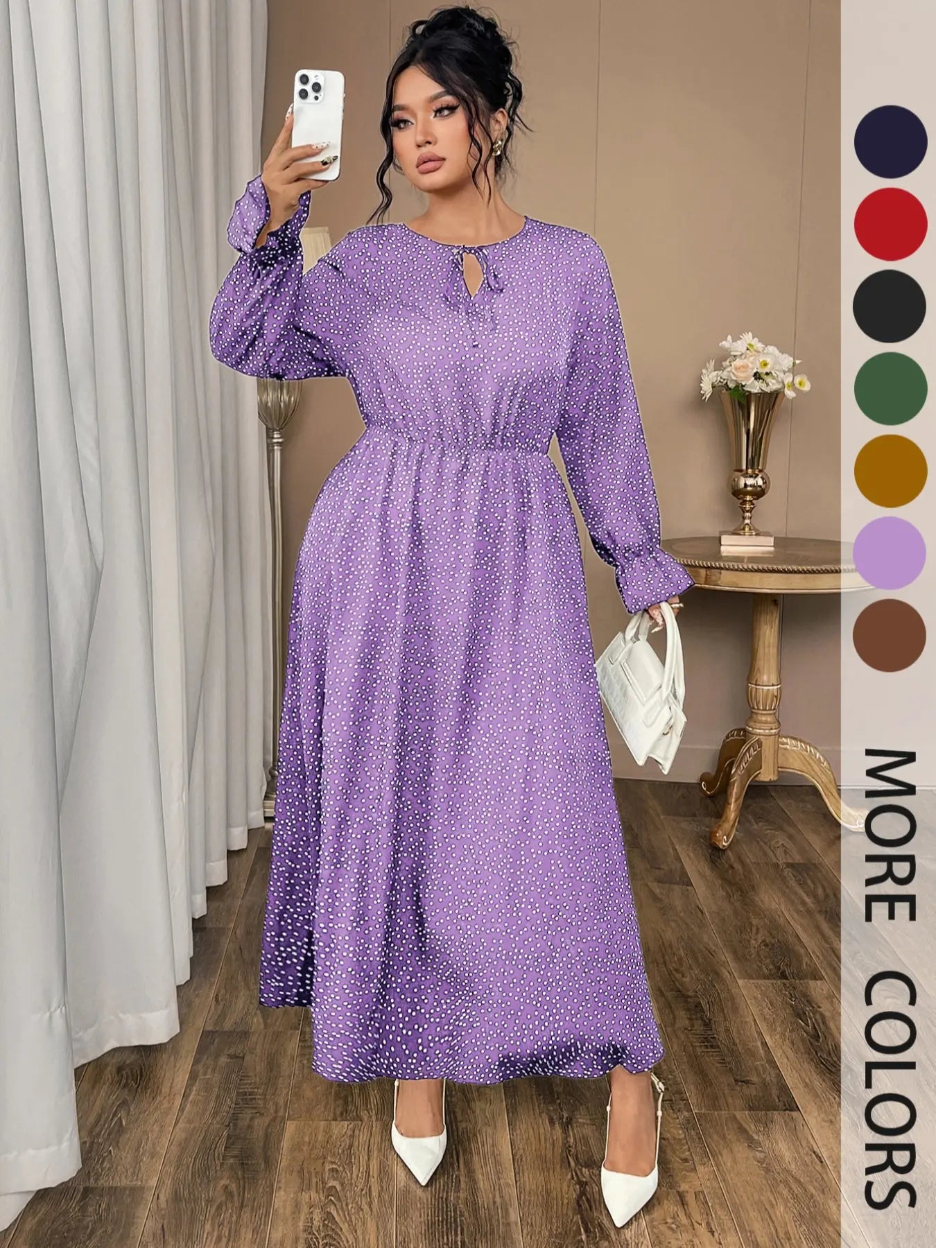 Plus Size Polka Dot Long Dress for Women, Casual Fashionable Comfortable Wear, Available in Multiple Colors, Perfect for Any Occasion