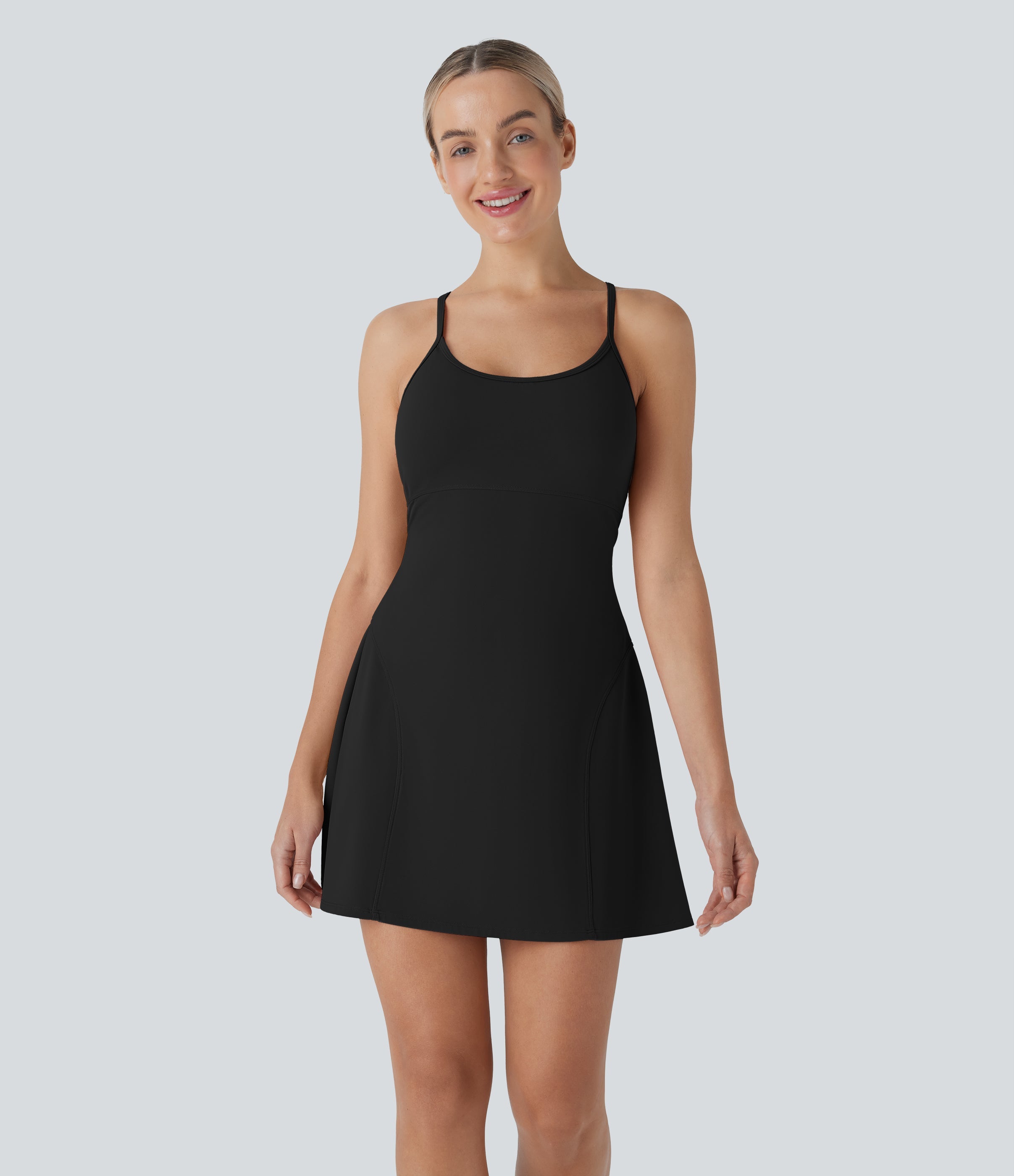SpeedWaveTM Racerback Cut Out 2 Piece Mini Quick Dry Hiking Active Slip Dress with Pockets