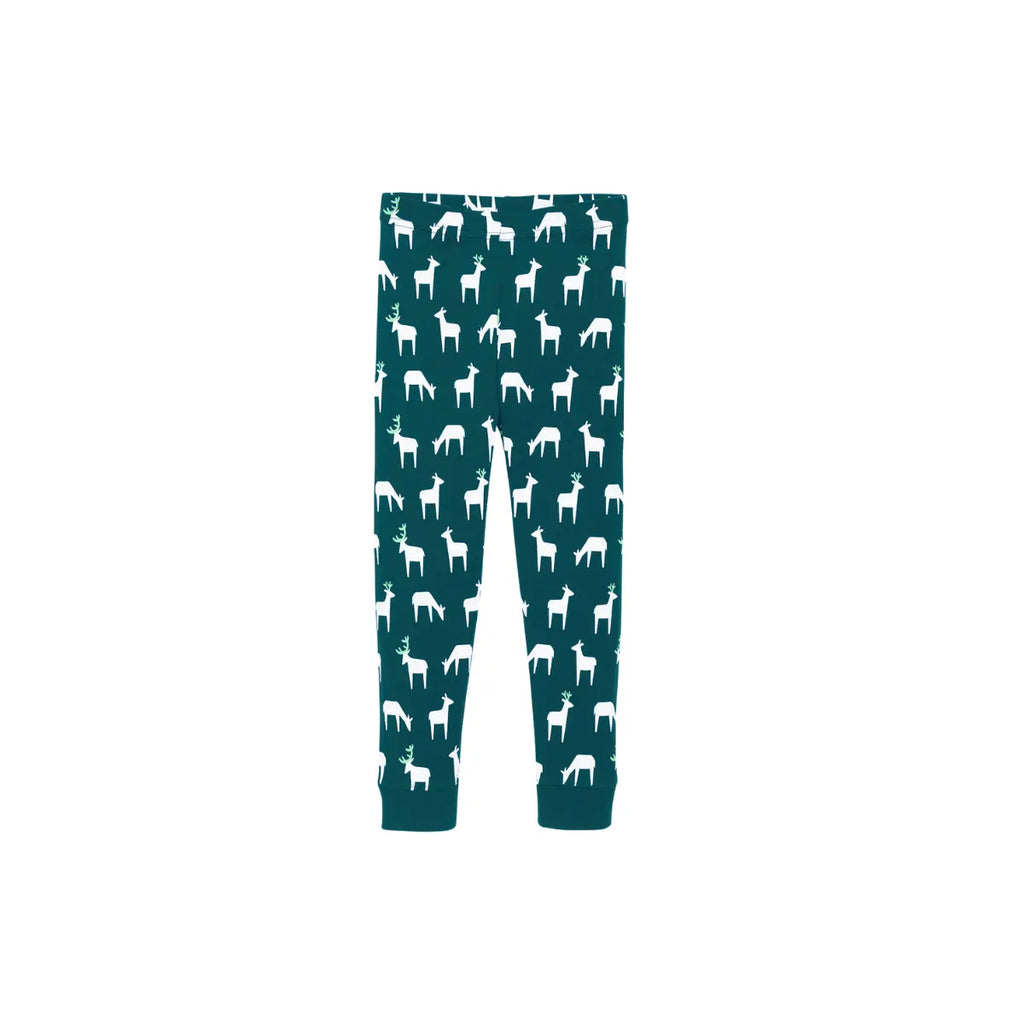 Christmas Family Matching Pajamas-Dark Green&Deer Patterned Pjs Set with Christmas Tree & Santa Pattern Print