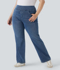 FlexTM High Waisted Pockets Washed Casual Bootcut Plus Size Jeans