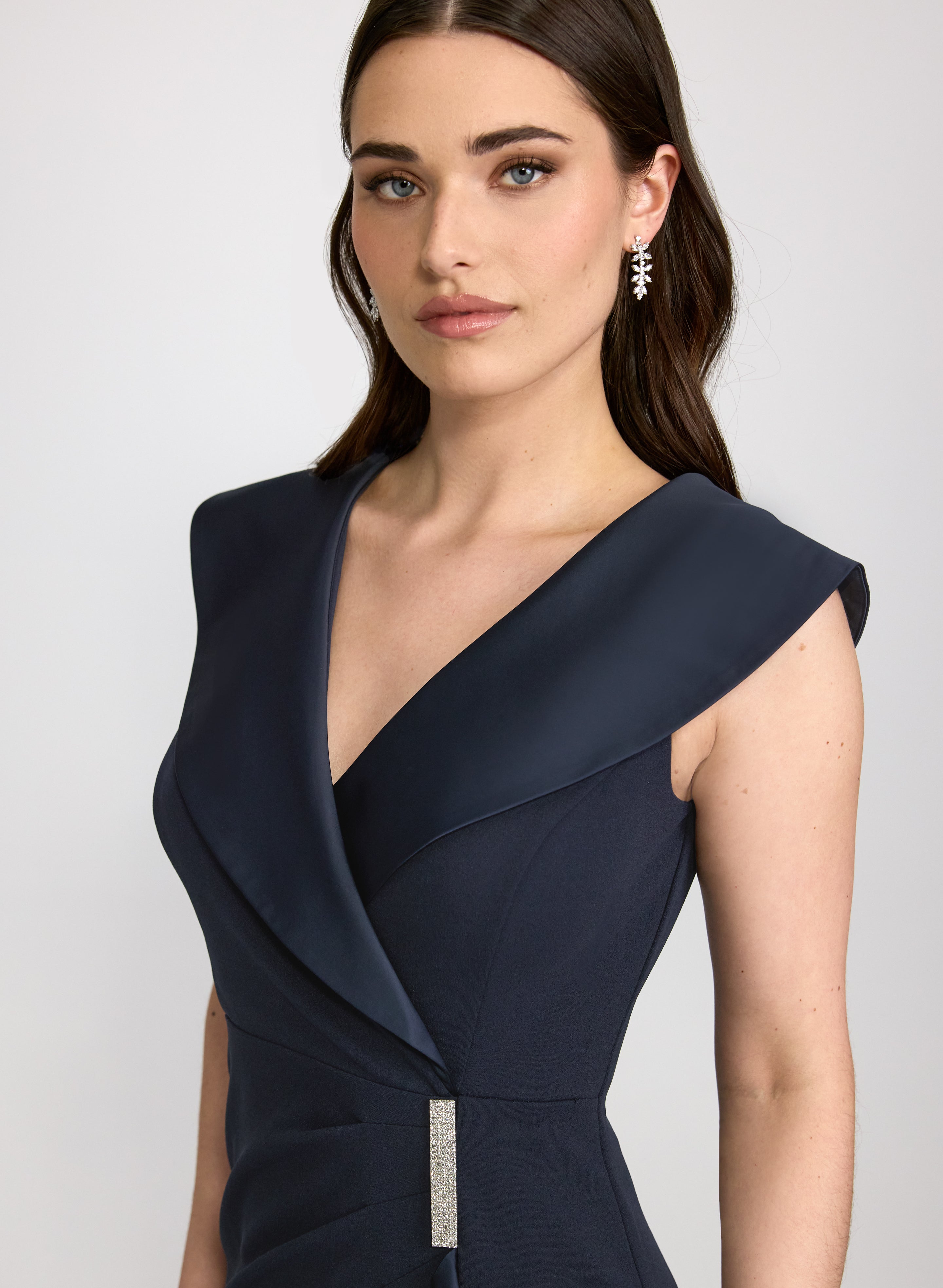Satin Tuxedo Collar Dress