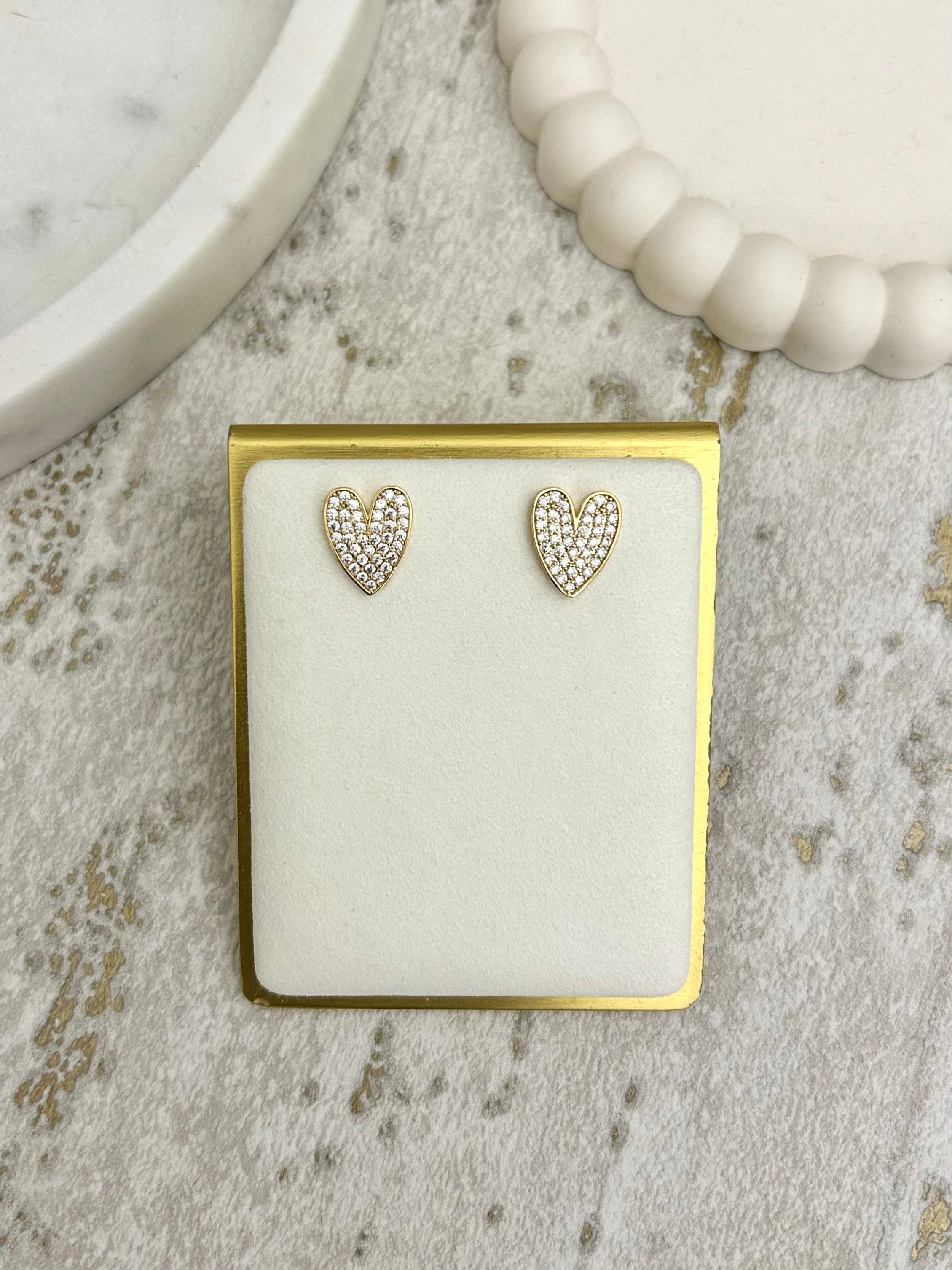 Diamante Disk Style Heart Earrings (2 Colours)
