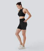UltraSculptTM SoCinched High Waisted Tummy Control Contrast Lace Training Biker Shorts 5'' with Pockets