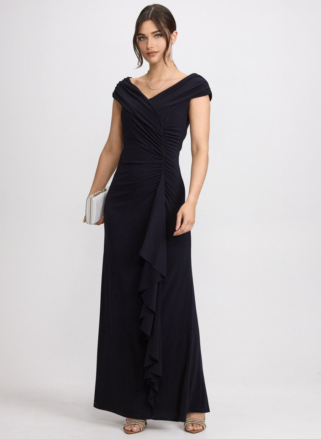 Jersey Waterfall Ruffle Dress