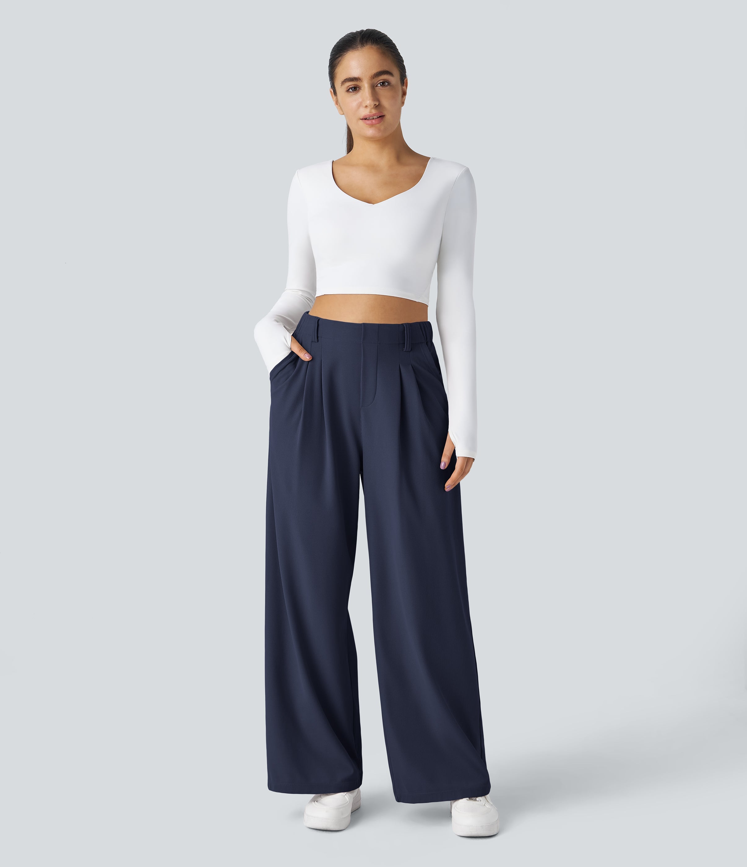 FlexTM High Waisted Side Pocket Wide Leg Waffle Work Pants