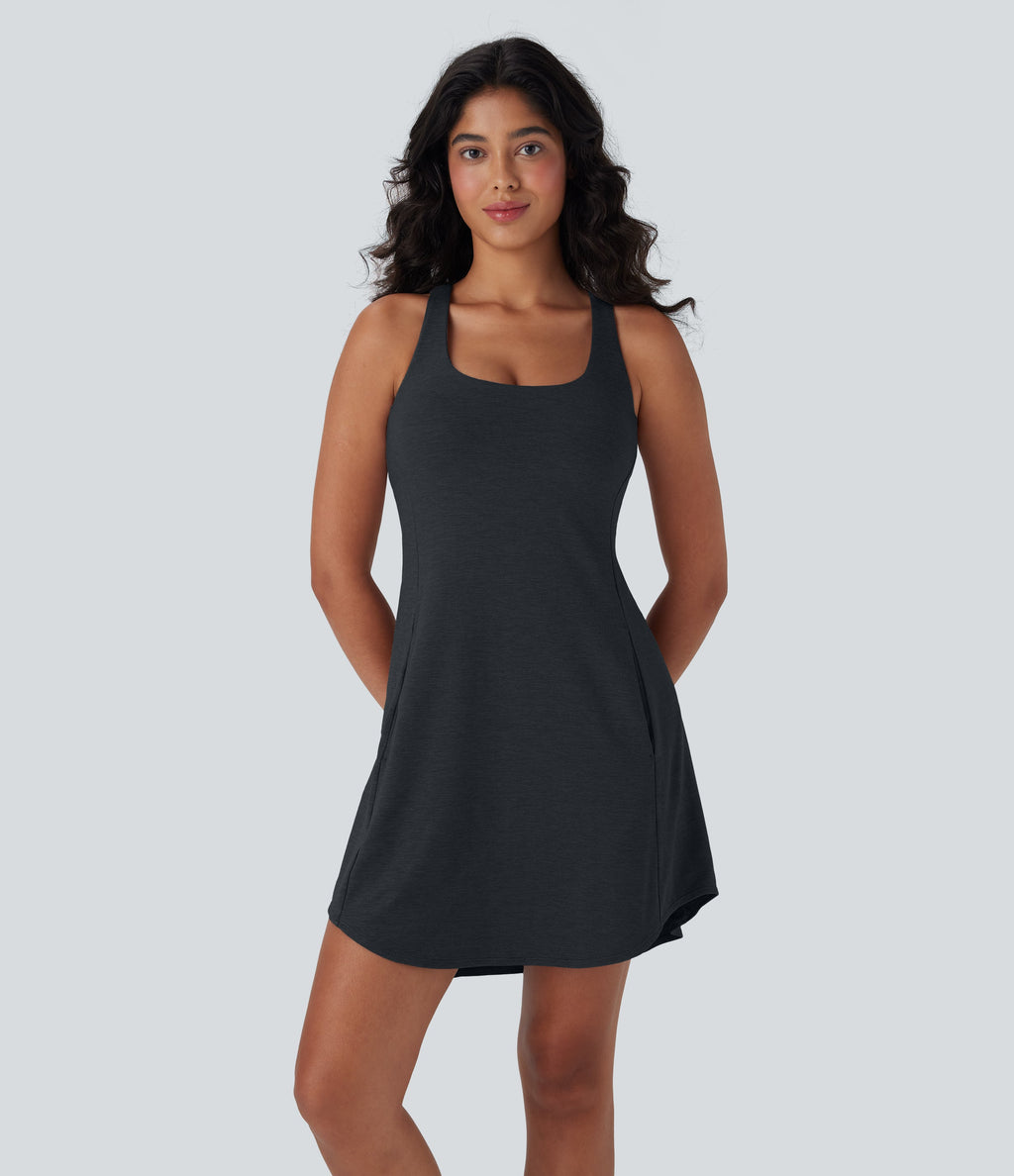 Cut Out Pocket 2-Piece Mini Yoga Active Dress