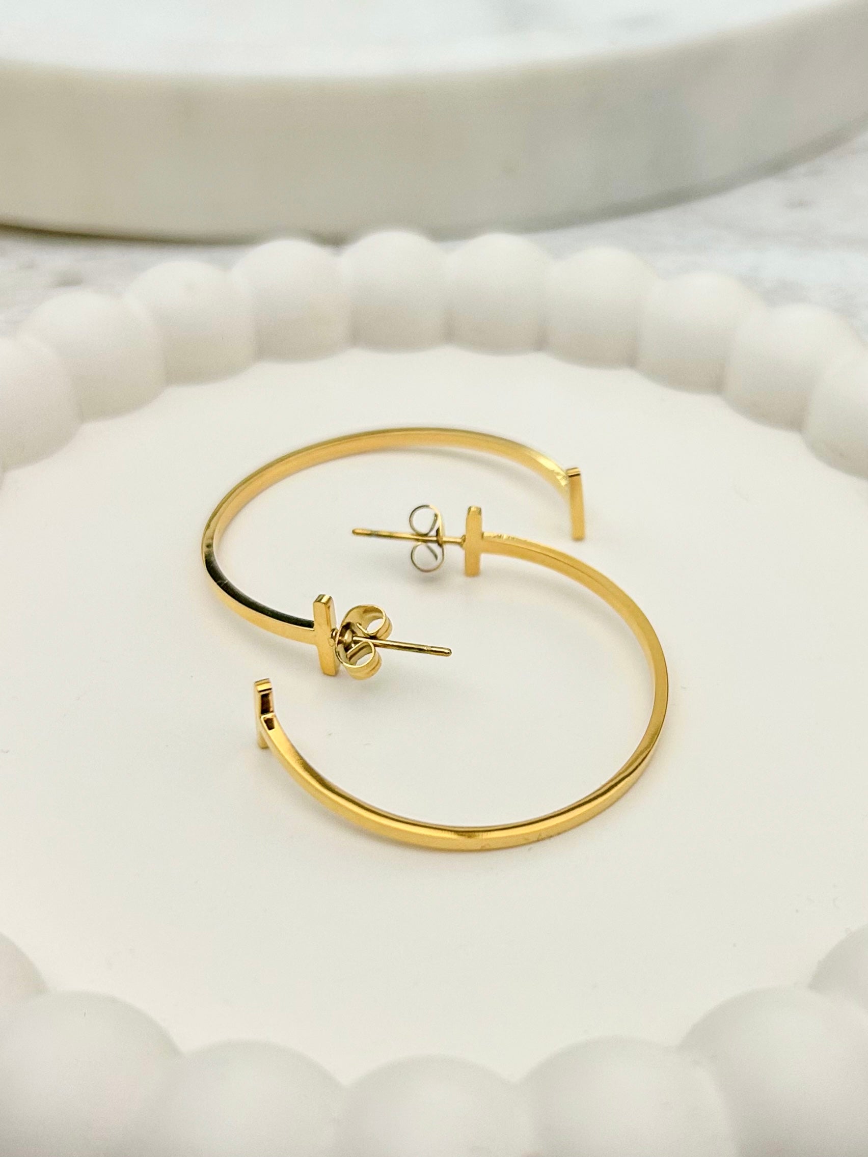 Gold T-Bar Hoop Earrings