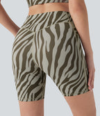 SoCinched High Waisted Tummy Control Zebra Print Training Biker Shorts 7'' with Pockets