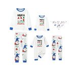 Holiday Christmas Family Blue Pajamas Set with Whimsical Gnome Pattern Print