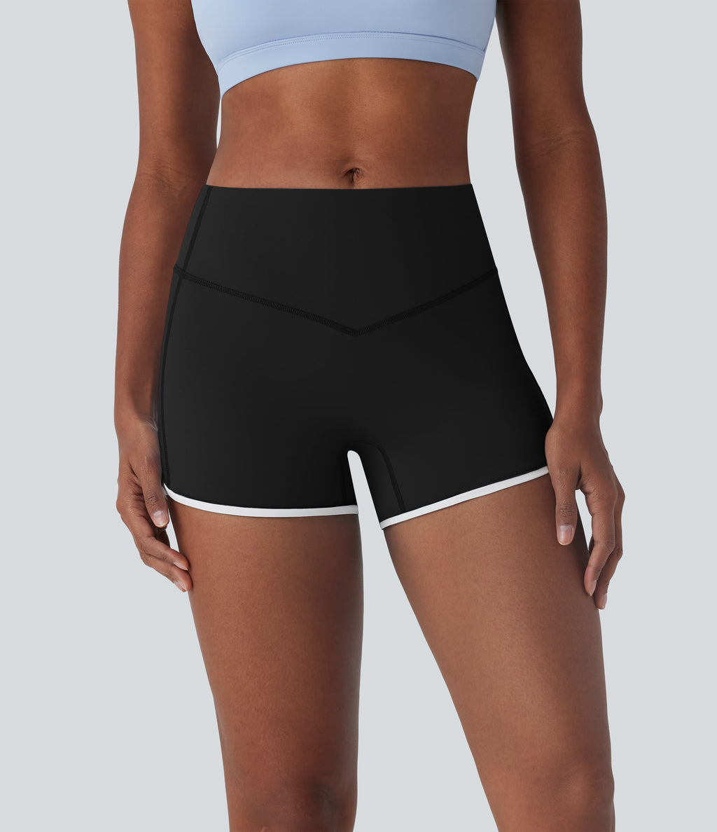SoftlyZeroTM Airy SoCinched Mid Rise Tummy Control Color Block Cool Touch Yoga Biker Shorts 3''-UPF50+