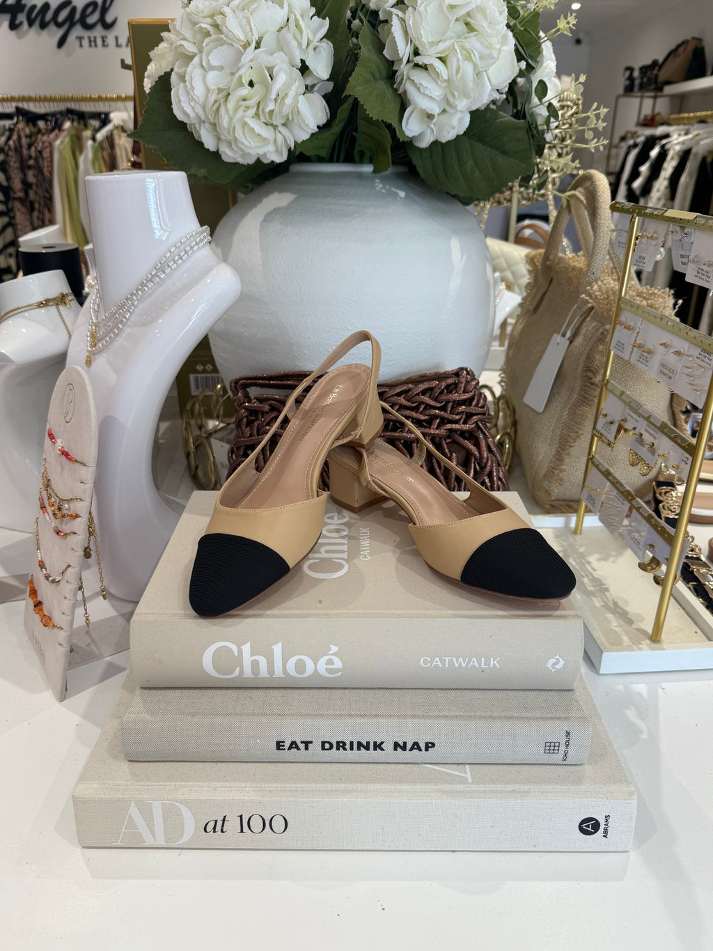 Two-Tone Cap-Toe Slingback Heels