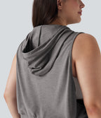 Hooded Drawstring Sleeveless Cropped Running Plus Size Tank Top
