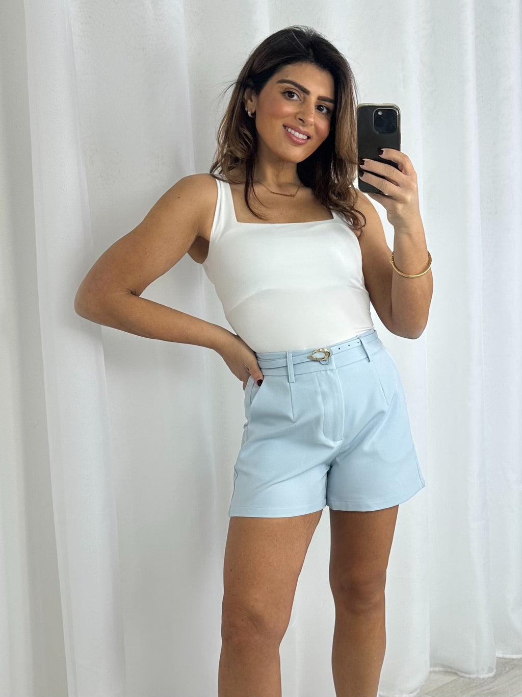 Elasticated Tailored Shorts With Gold Clasp Belt (4 Colours)