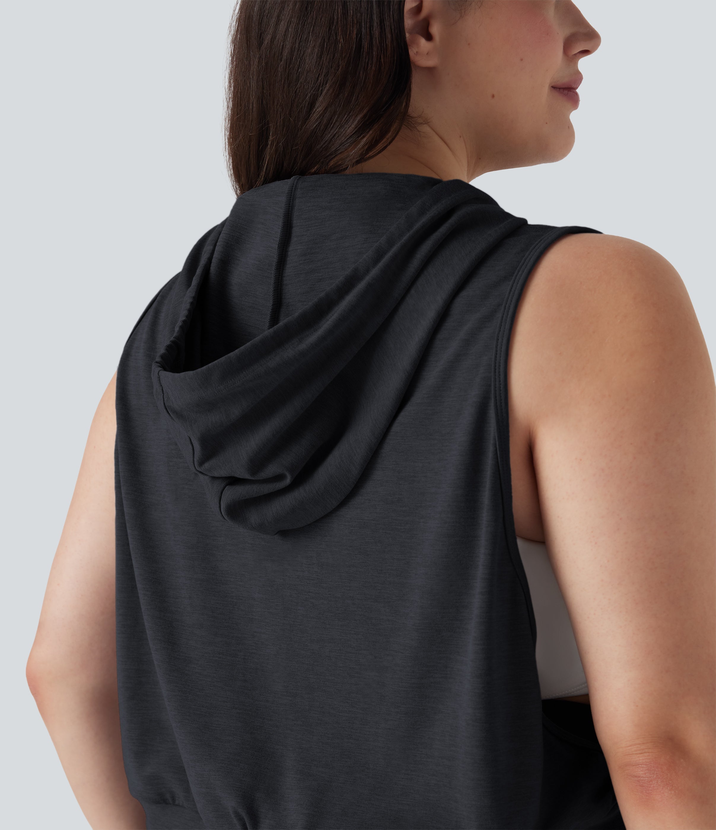 Hooded Drawstring Sleeveless Cropped Running Plus Size Tank Top