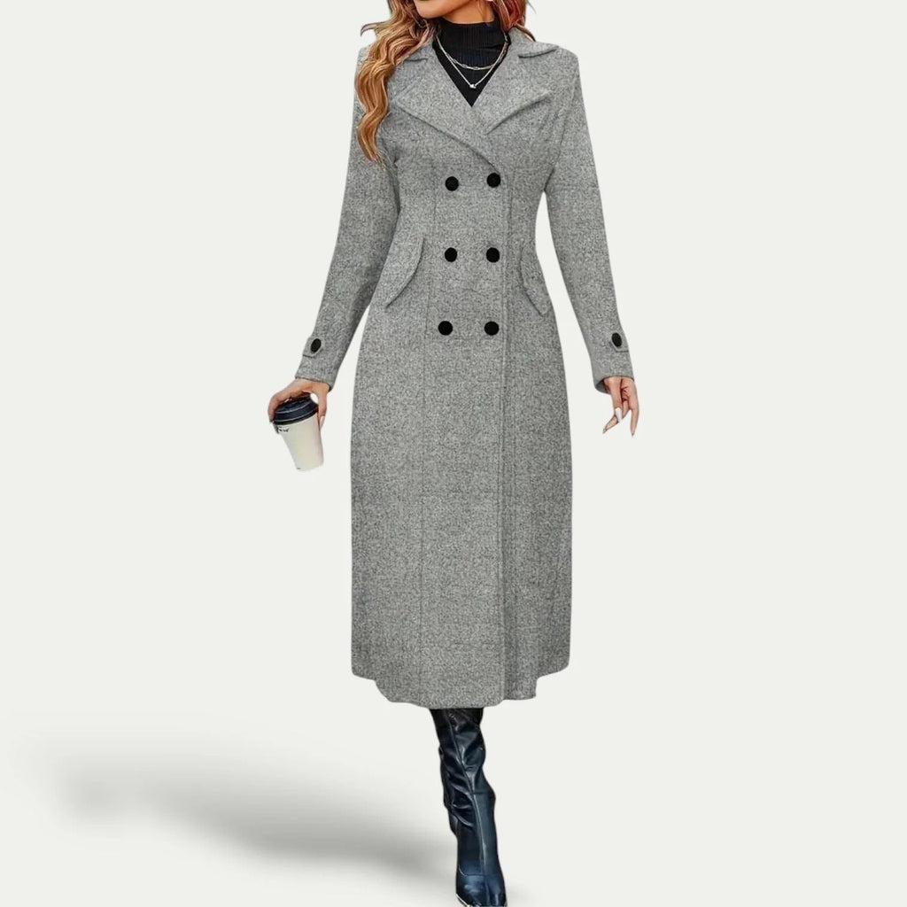 New Women Double Breasted Simple Design Woolen Coat