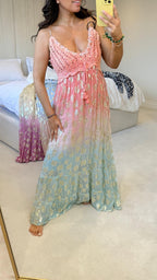 Oris Gold Detail Crochet Bust Maxi Dress