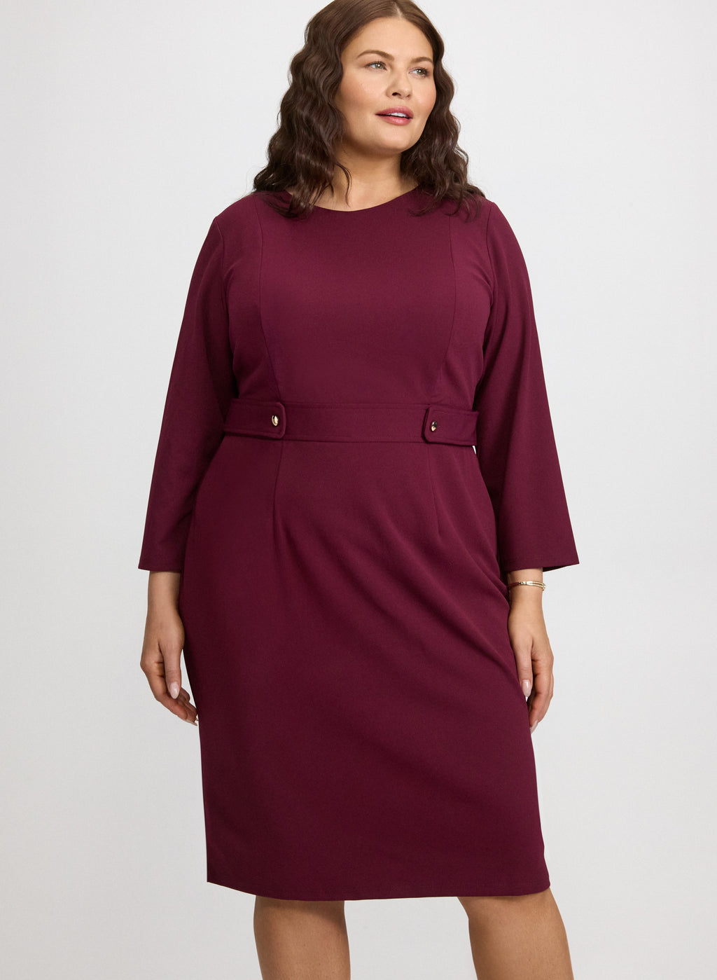 Buttoned-Tab Sheath Dress - Plus