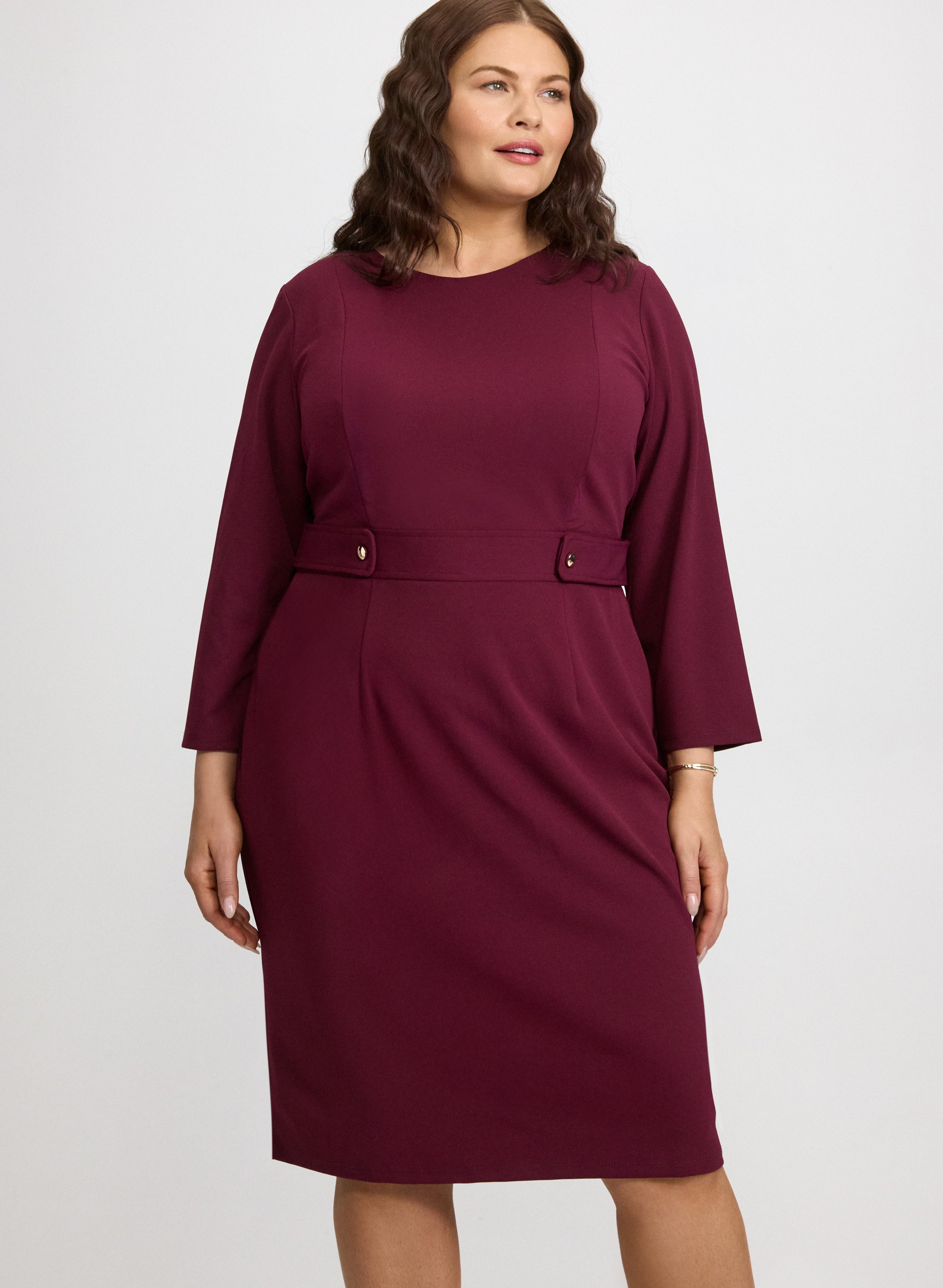 Buttoned-Tab Sheath Dress - Plus