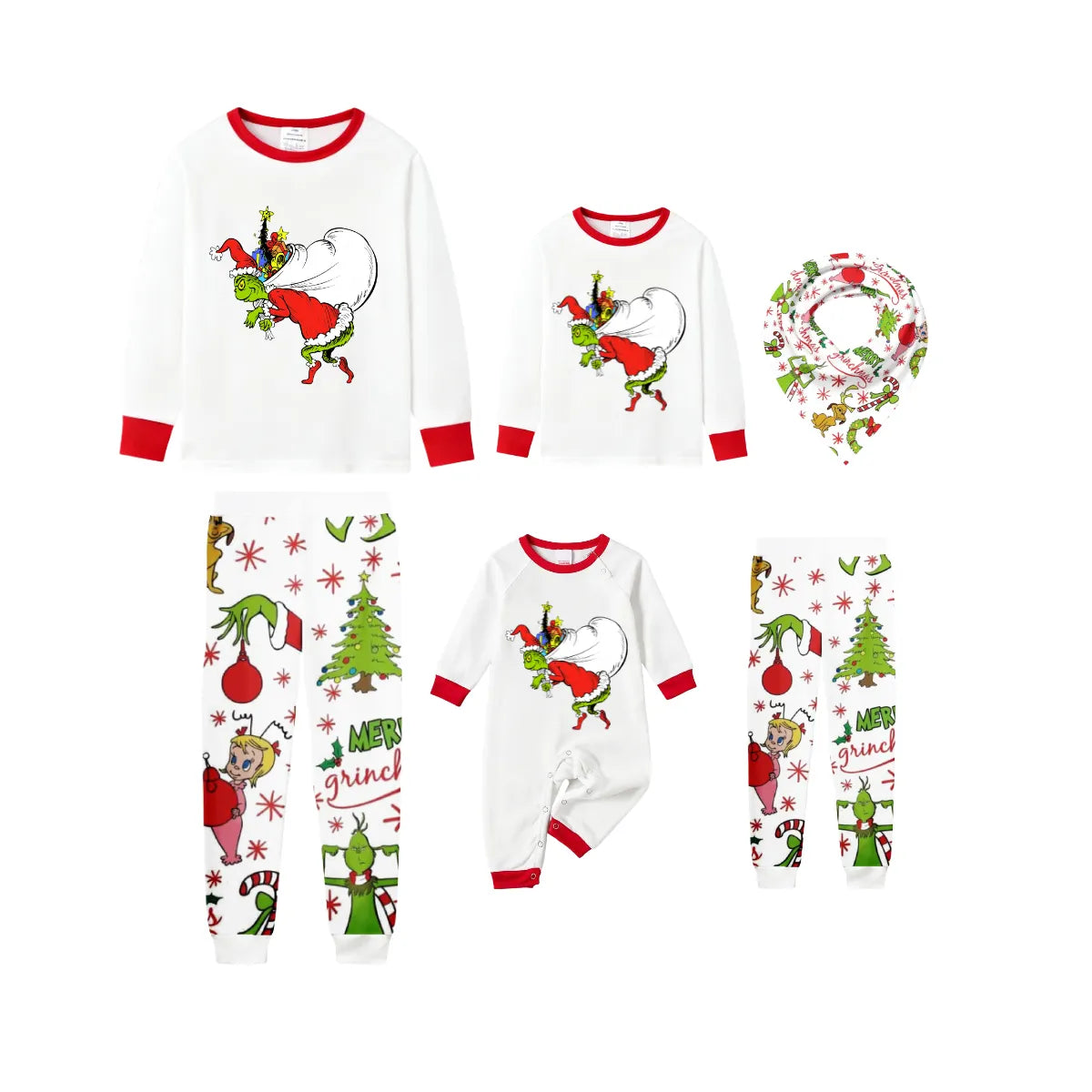Christmas White Pajamas Set With Cartoon Pattern Print